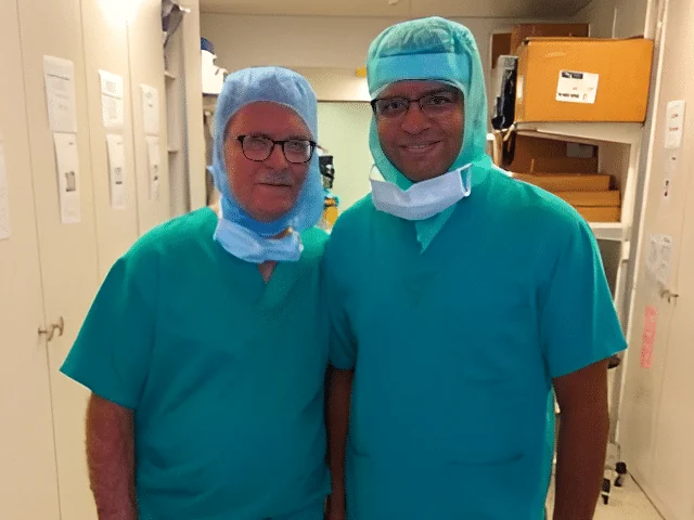 Dr. Hiren Patel with a senior orthopedic surgeon during fellowship training
