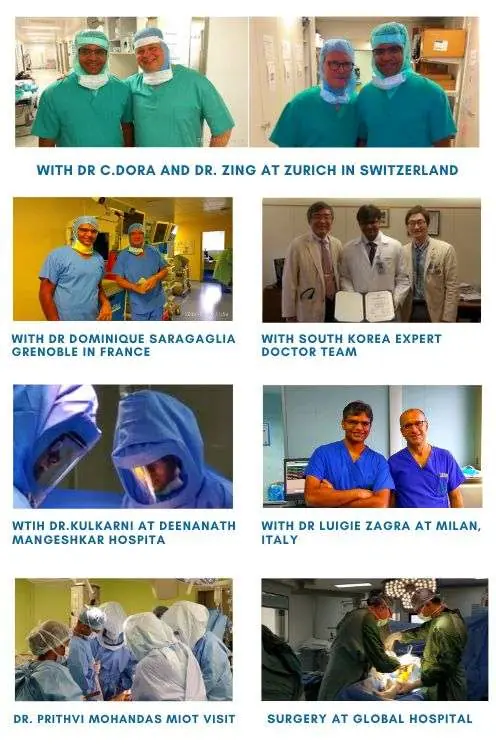Dr. Hiren Patel during fellowship training with orthopedic surgeons in Switzerland, France, Italy, South Korea and India